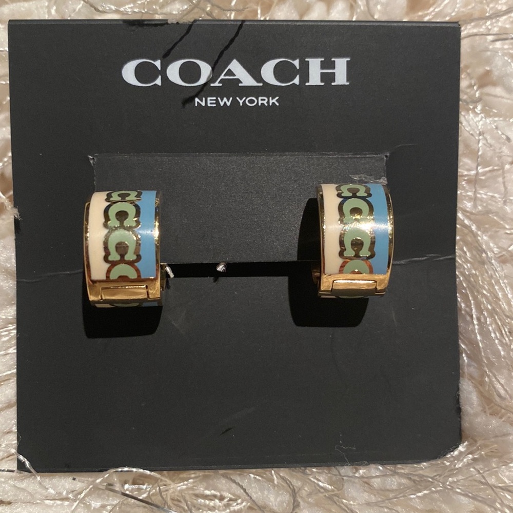 Coach Signature Enamel Hoop Earrings NWT